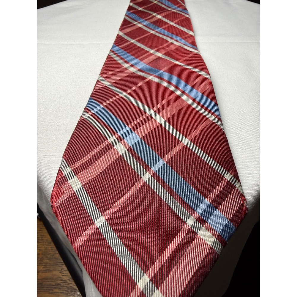 Tommy Hilfiger Red Blue Plaid Silk Necktie Men Business Casual Office Formal‎